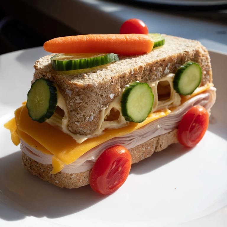 This Road Trip Ready Car-Shaped Lunch, featuring playful car-shaped sandwiches, is a kid-friendly lunchbox idea.