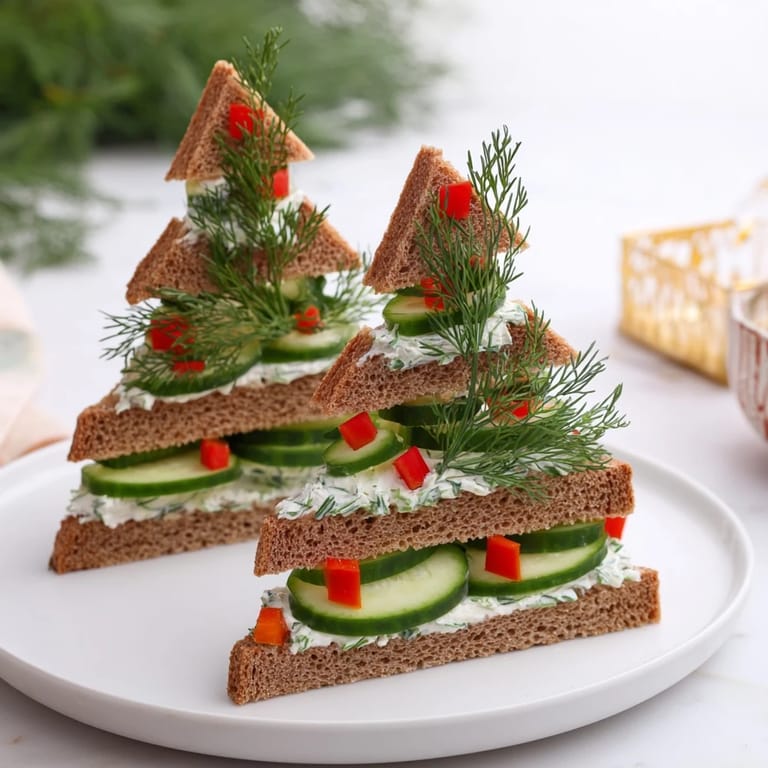 Festive cucumber and cream cheese tree stacks, a delicious appetizer with vibrant green cucumber layers and delicate flavor.