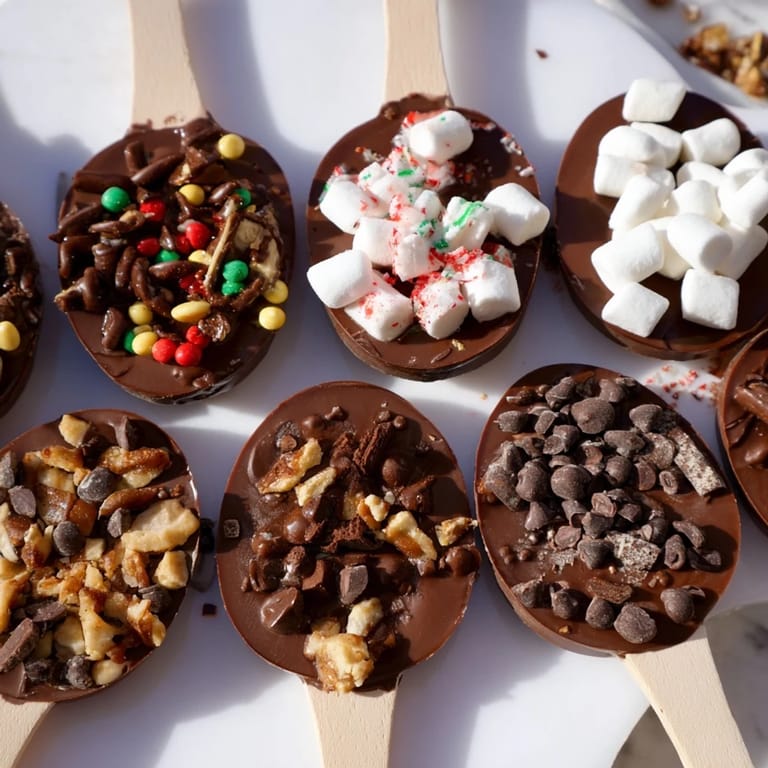 Delectable hot chocolate spoon toppings board offers a fun, customizable dessert experience, ready to enjoy.