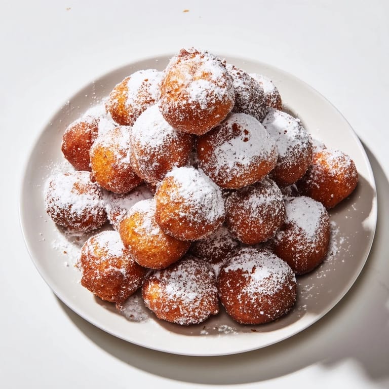 A delicious close-up of the powdered donut holes mountain, perfectly coated and ready to savor.