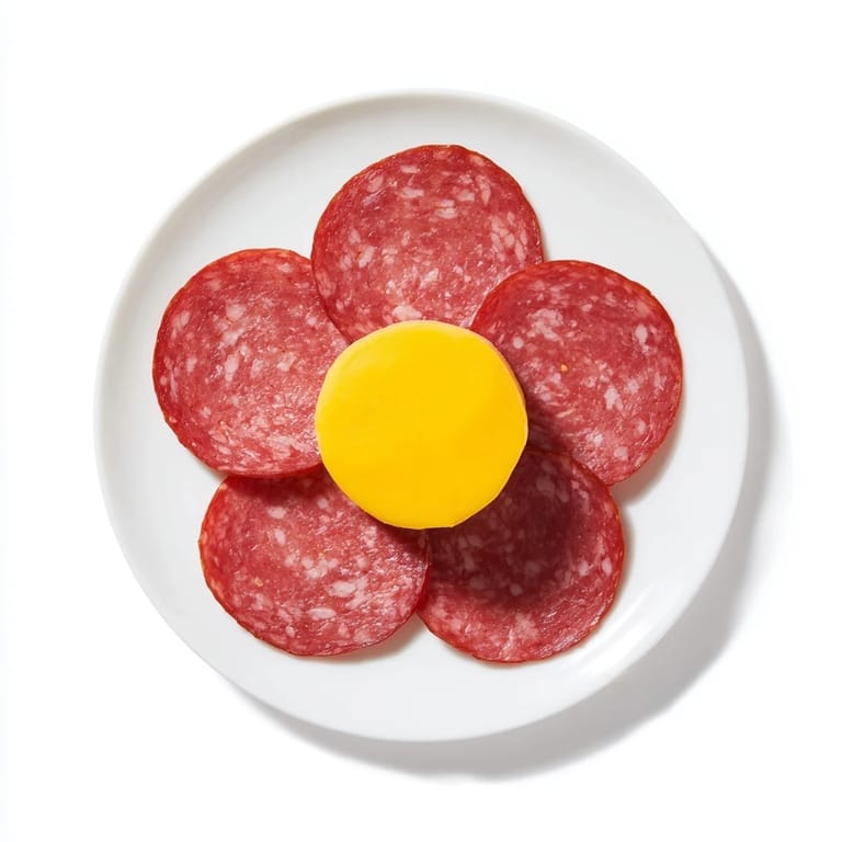 Vivid Tudor Rose appetizer with salami petals and a yellow cheese center, perfect for entertaining.