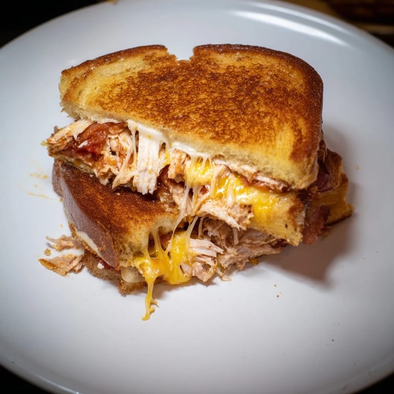 Crispy edges and melty cheese: a delicious image of the perfect leftover pizza grilled cheese sandwich.
