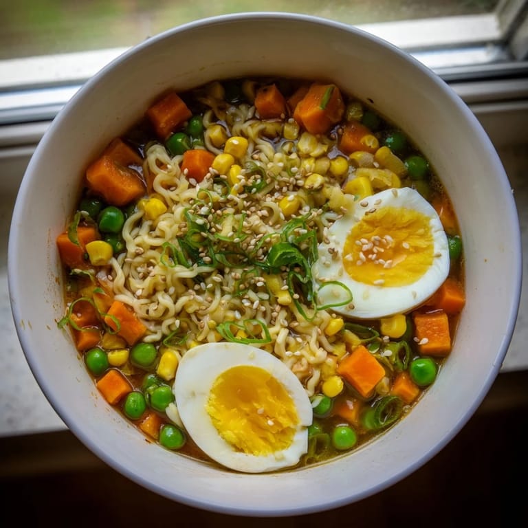 Vibrant photo of Ramen Upgrade with Frozen Peas, showcasing colorful vegetables in a flavorful broth.