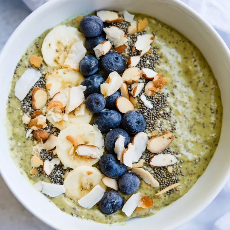 A close-up of Matcha Overnight Oats, showing the rich green hue and layered textures.