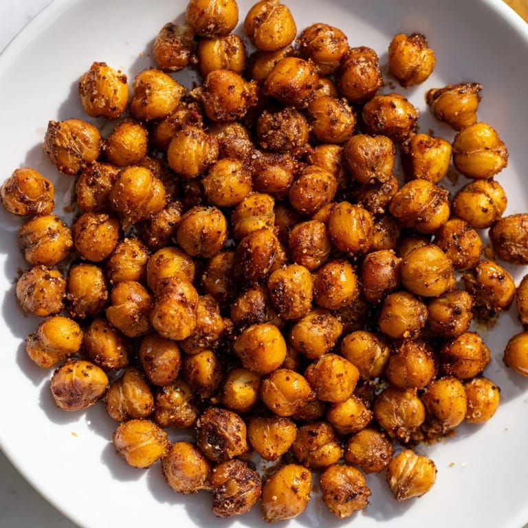 The vibrant color and spice of this Crispy Chickpea Snack look deliciously appealing on a baking sheet.