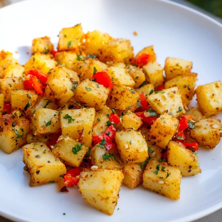 A close-up of Air Fryer Breakfast Potatoes, showing their crispy edges and tender insides, perfect side dish.