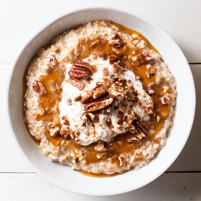 Close-up of a delightful pumpkin spice latte oats bowl, ready to enjoy this fall breakfast.