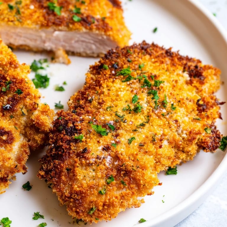 Juicy chicken cutlets coated with Parmesan, baked to a perfect crisp, making these Crispy Parmesan Chicken Cutlets delicious.