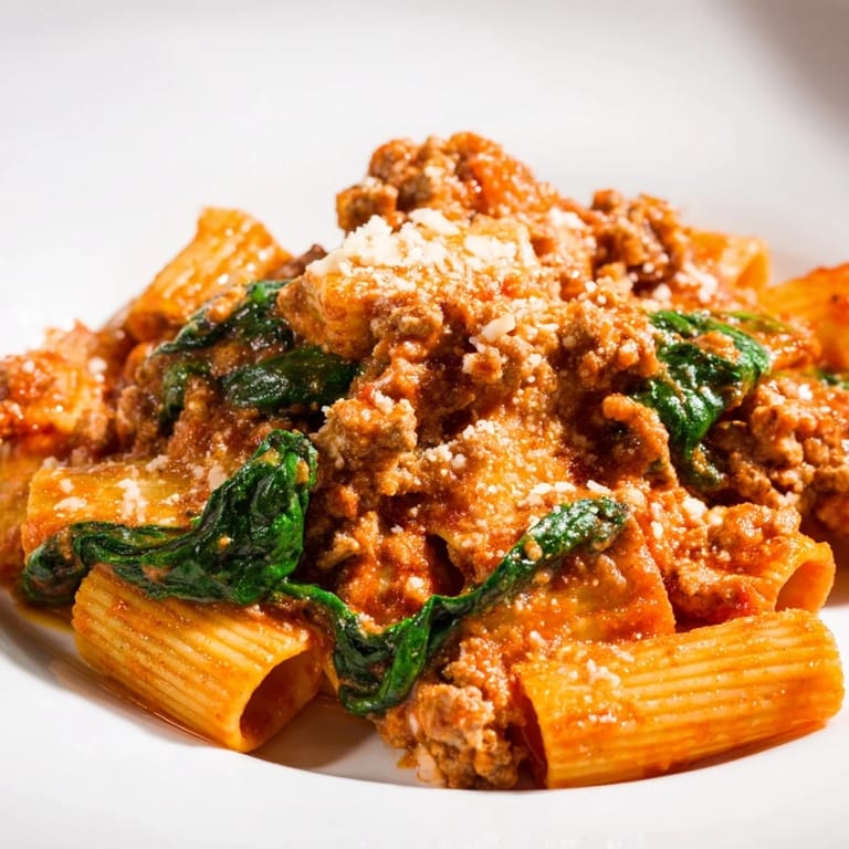 Close-up of the finished One-Pot Italian Sausage Tomato Pasta dish, creamy and ready to serve.