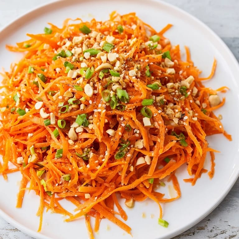 A bowl of delicious Spicy Carrot Salad, perfect served as a light and zesty appetizer.