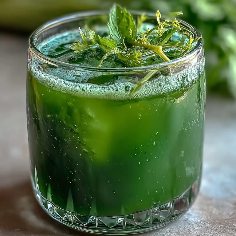 Refreshing Celery Ginger Lemon Juice served in a tall glass with ice cubes, mint garnish, and lemon wheel.