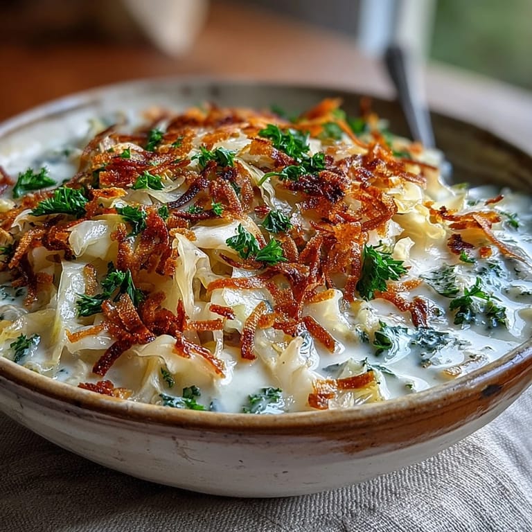 Würzige Coconut Braised Cabbage als vegane Beilage, köstlich mit einer Prise Chili und Koriander garniert.