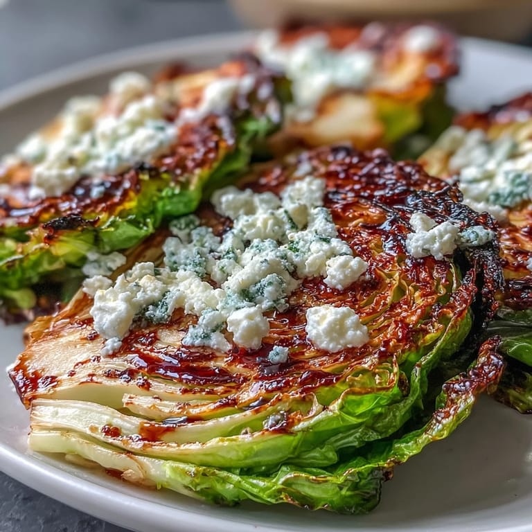 Perfekt gebratene Cabbage Steaks mit würzigem Feta und balsamischem Glanz, ideal als vegetarischer Hauptgang oder Beilage.