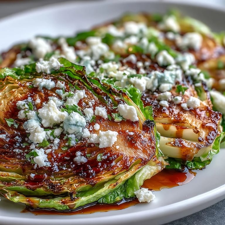 Frisch aus dem Ofen: knusprige Cabbage Steaks mit cremigem Feta und einem Spritzer Zitronen-Petersilie für mediterranes Flair.