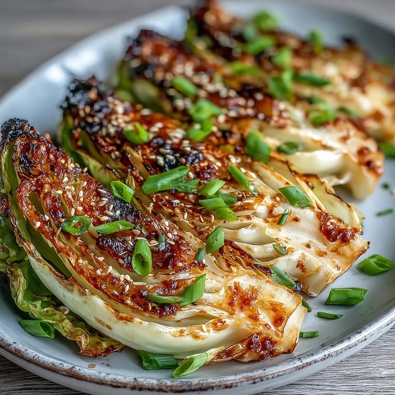 Im Ofen gebackene Miso Butter Röstkohl-Spalten mit knusprigen Rändern und Gabel-fertiger Zartheit.