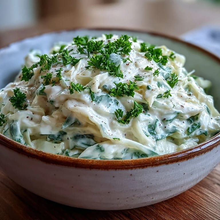 Sättigendes Creamed Cabbage, cremig angerichtet, perfekt zu Fleisch oder vegetarischen Hauptgerichten.