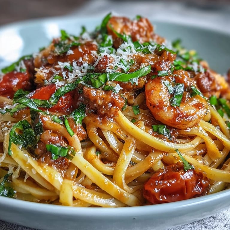 Farbenfrohe Italian Drunken Noodles mit Knoblauch, Zwiebeln und Basilikum, garniert mit frischem Parmesan und einem Spritzer Zitrone für den Abendtisch.