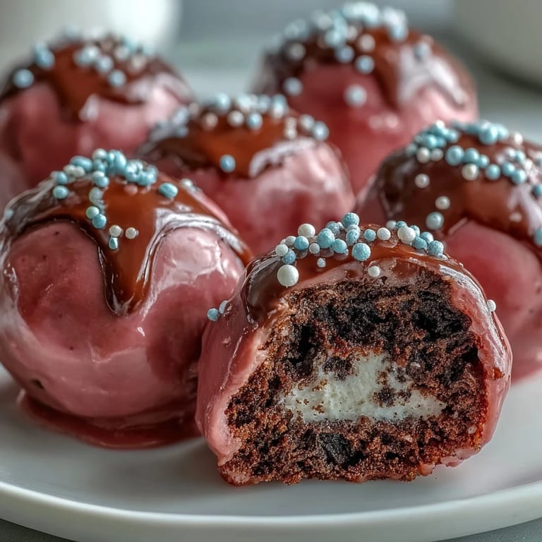 Genussvolle Oreo Truffle Bällchen mit cremiger Füllung und leuchtend rosafarbenem Zuckerguss für besondere Anlässe