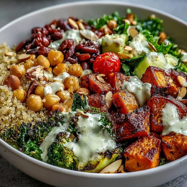 Vibrant Meal Prep Week-Long Power Bowl featuring crunchy nuts, seeds, beans, and fresh vegetables for a healthy lunch.