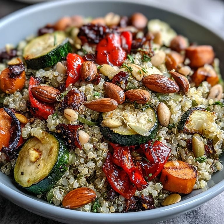 Herzhafte Veggie und Quinoa Power Bowl, perfekt für ein gesundes Mittagessen, voller Geschmack.