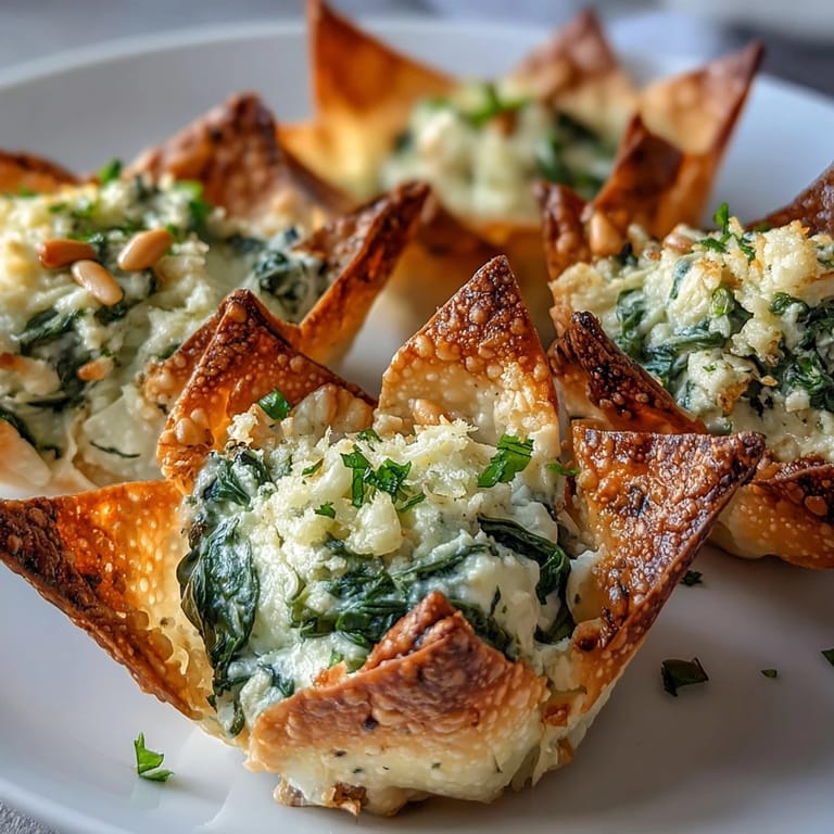 Golden baked Mediterranean Spinach and Feta Cheese Crisps arranged on a white plate, ready to serve with wine.