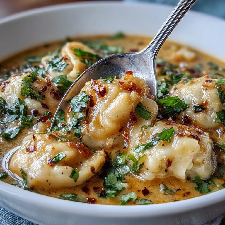 Scharfe, aromatische Quick Coconut Curry Soup with Dumplings in einer Schüssel, dampfend und einladend.