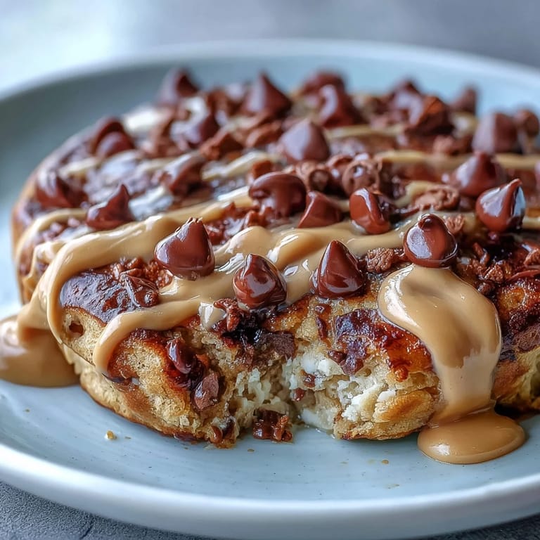 Peanut Butter Cup Protein Pancake Bowl mit Bananenstücken und gehackten Erdnüssen obenauf serviert.