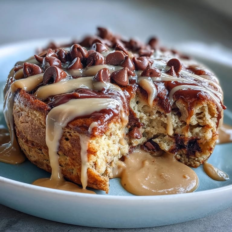 Süße Peanut Butter Cup Protein Pancake Bowl aus dem Ofen mit kräftigem Proteingehalt als Dessert-Frühstück.