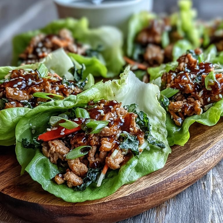Leere Turkey Potsticker Stir-Fry Lettuce Wraps werden mit scharfem Gochujang-Mayo und gehackten Erdnüssen bestreut.