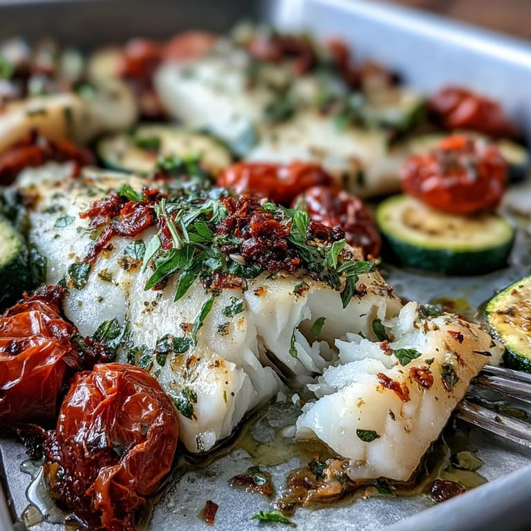 3. Saftige Tilapia-Filets mit Zitrone, Knoblauch und frischen Kräutern, serviert mit buntem Ofengemüse.