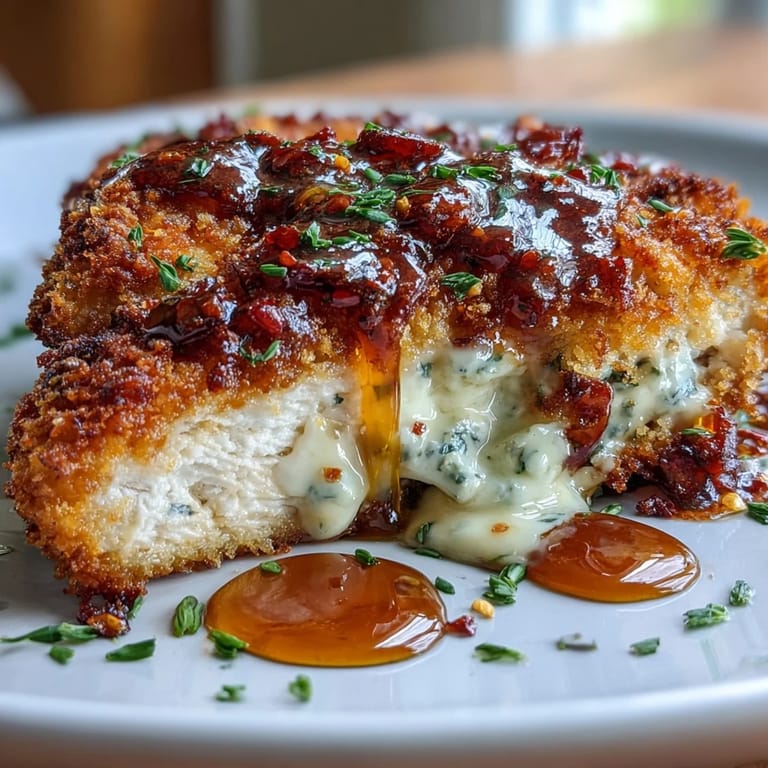 3. Saftiges Hähnchen in knuspriger Panade, belegt mit Feta und beträufelt mit feurigem Honig - unwiderstehlicher Genuss.