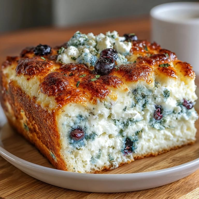 Zarte Fluffy Cottage Cheese Blueberry Cloud Bread, gefüllt mit cremigem Hüttenkäse und süßen Blaubeeren, ideal als glutenfreie Alternative.