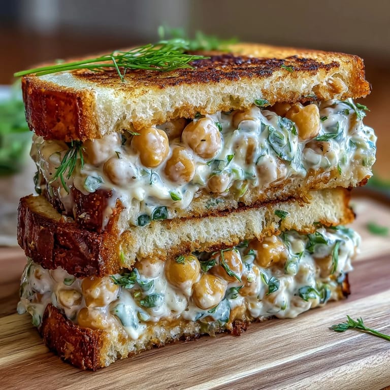 3. Vegane Kichererbsensalat-Sandwiches mit cremiger Mayo, frischer Petersilie und einem Hauch von Senf für extra Geschmack.