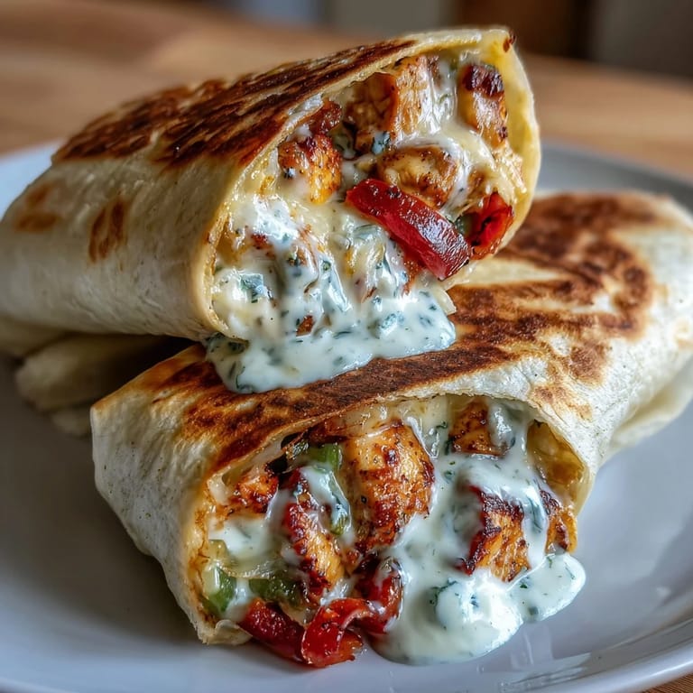 1. Chicken Bell Pepper Ranch Burritos mit geschmolzenem Käse und frischem Koriander in einer weichen Tortilla.
