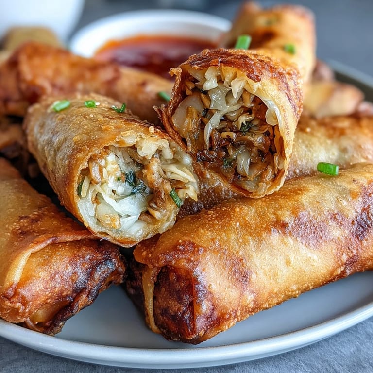 Knusprige Gemüse-Frühlingsrollen aus dem Heißluftfritteuse, serviert mit süß-scharfer Dipsauce für extra Geschmack.