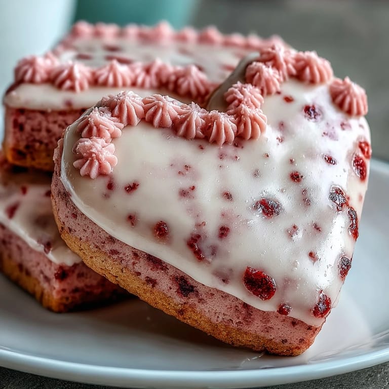Zarte Erdbeer-Zuckerkekse mit kunstvoll dekoriertem Royal Icing für einen festlichen Valentinstagsgenuss.
