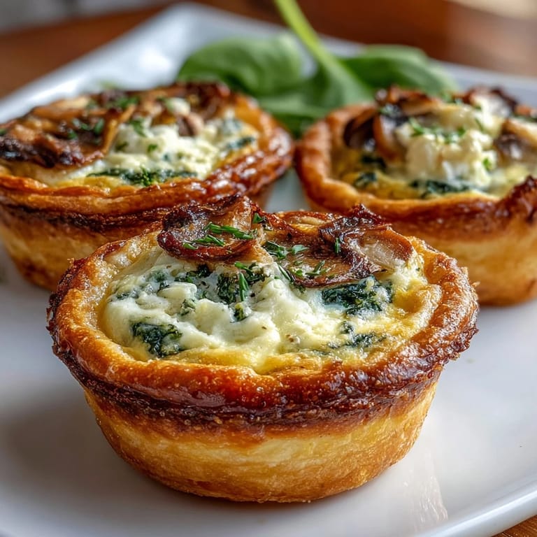2. Spring Quiche Trio: A delightful assortment of mini quiches featuring spinach, mushroom, and ham, ideal for festive appetizers or garden parties.  