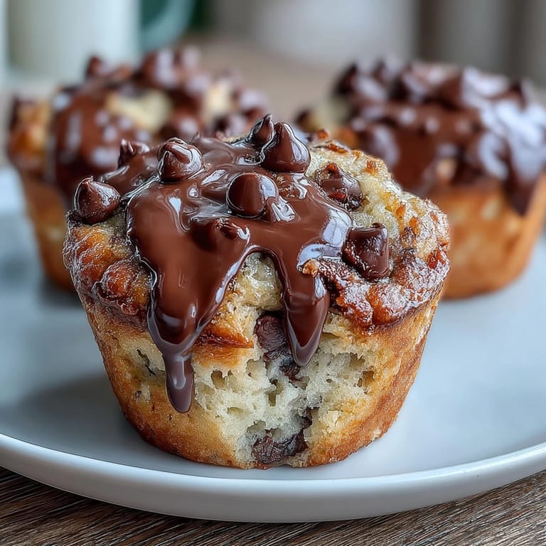 Zarte Bananenmuffins mit Sauerteig-Abfall, gefüllt mit schmelzenden Schokoladenstückchen und Zimtduft.