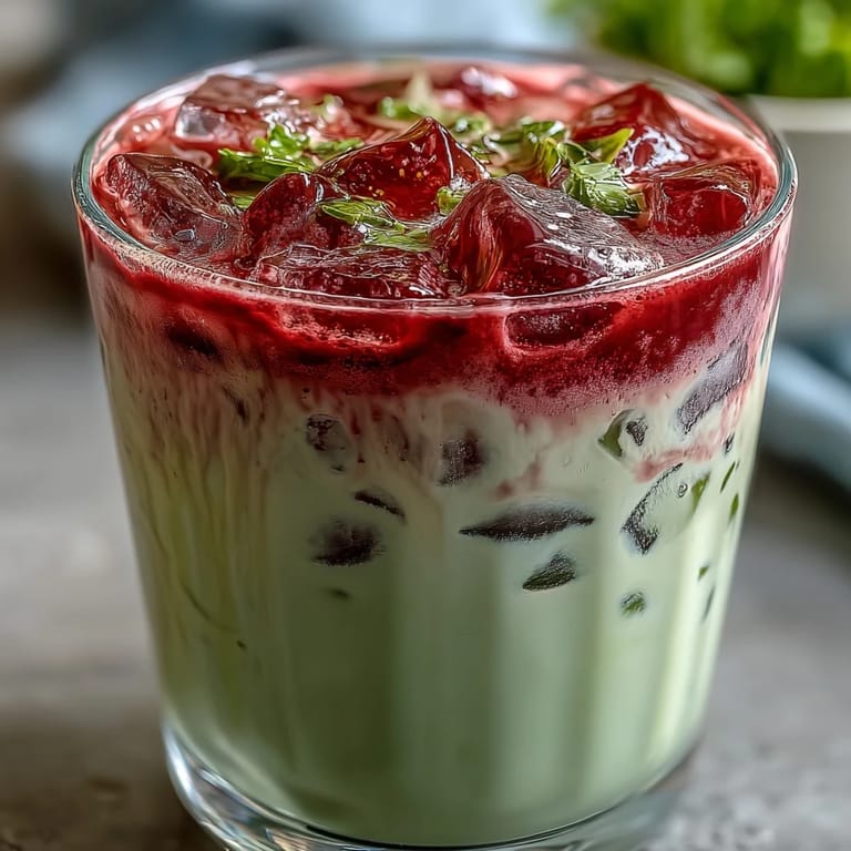 Verlockender Sommerdrink mit Matcha, Erdbeeren und luftiger Vanille-Süßrahmhaube.