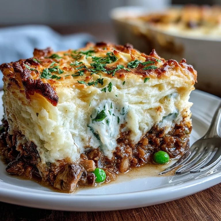 3. Veganes Comfort Food: goldbraune Shepherds Pie mit aromatischen Kräutern und knackigen Erbsen.