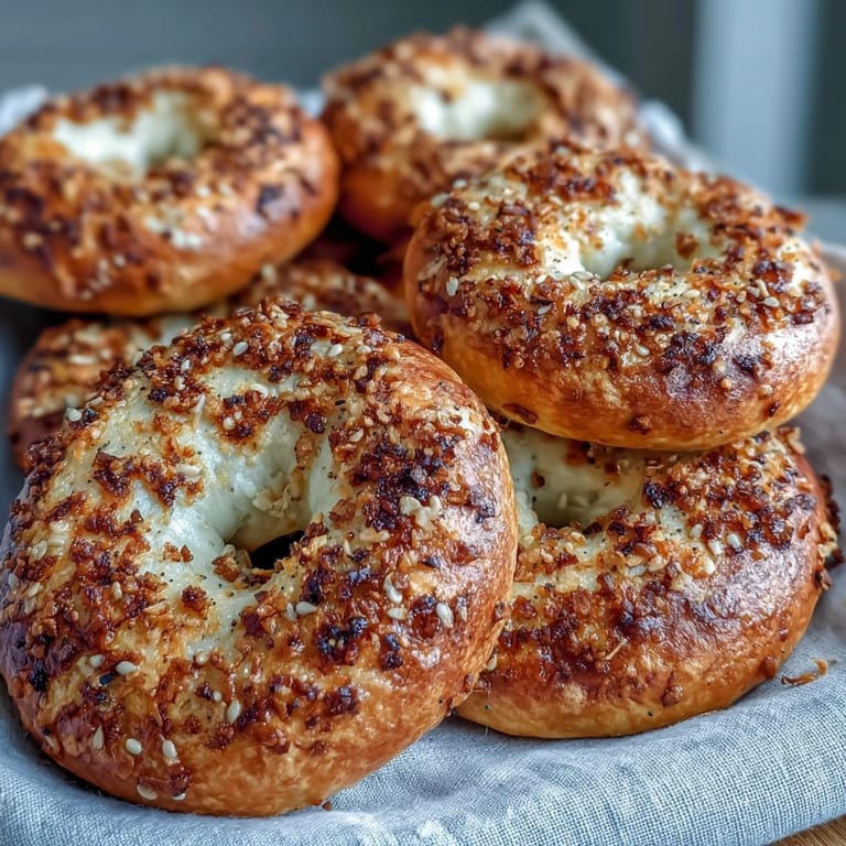 3. Weiche, zähe griechische Joghurt-Bagels mit aromatischem Everything-Gewürz, ideal für einen köstlichen Start in den Tag.