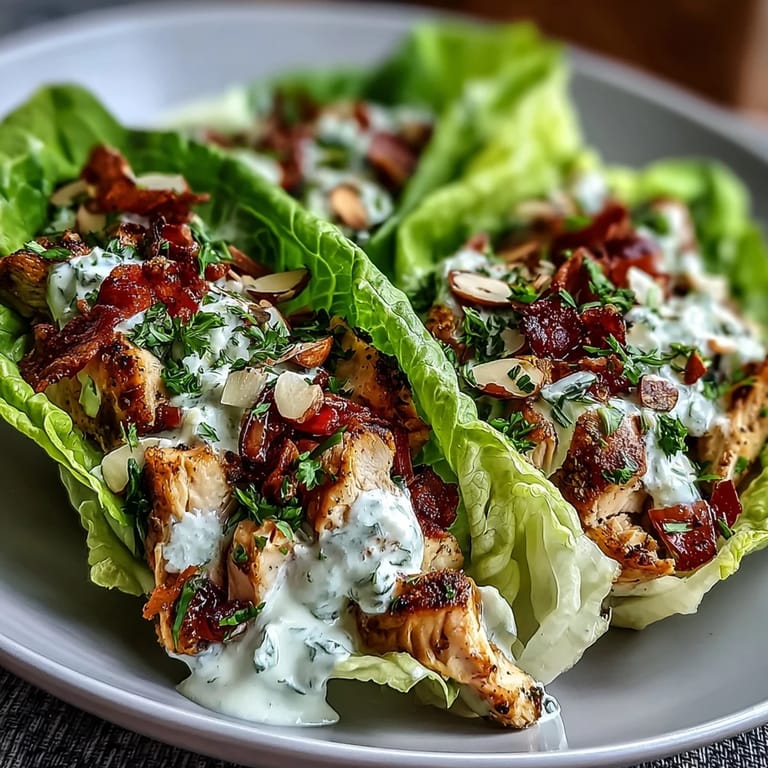 Knackige Salatblatt-Wraps gefüllt mit cremigem Hähnchensalat und bunten Gemüsesorten.