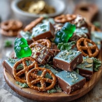 St. Patrick's Day Treats Charcuterie mit grünen Bonbons auf festlichem Teller