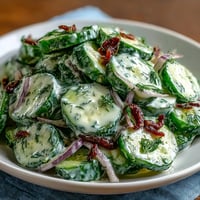 Kühler Gurkensalat mit cremiger Dill-Soße, perfekt für Sommerpicknicks und Grillabende.